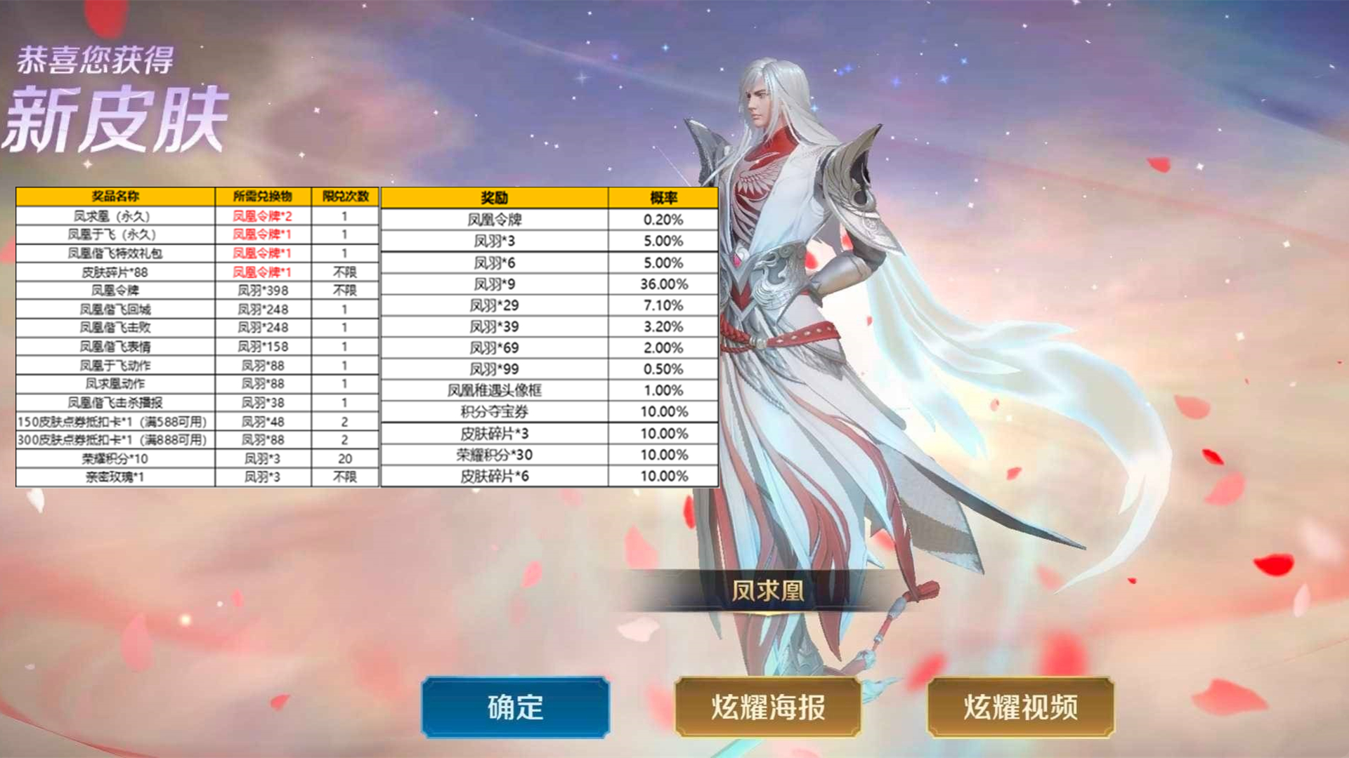 凤求凰开始返场,返场规则难哭众人,皮肤可赠送,不抽奖也能获得