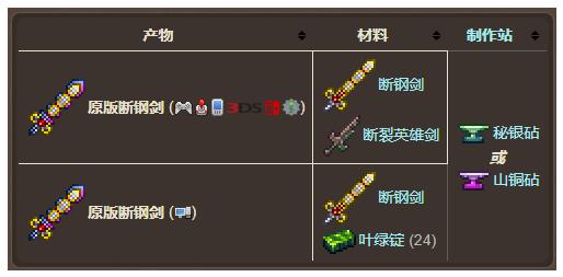 《泰拉瑞亚》原版断钢剑武器介绍